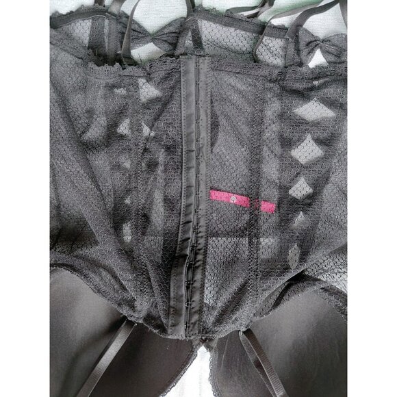 Seven Til Midnight Sheer Bustier Top with Garter Straps 1X/2X Black Bows - Picture 7 of 9